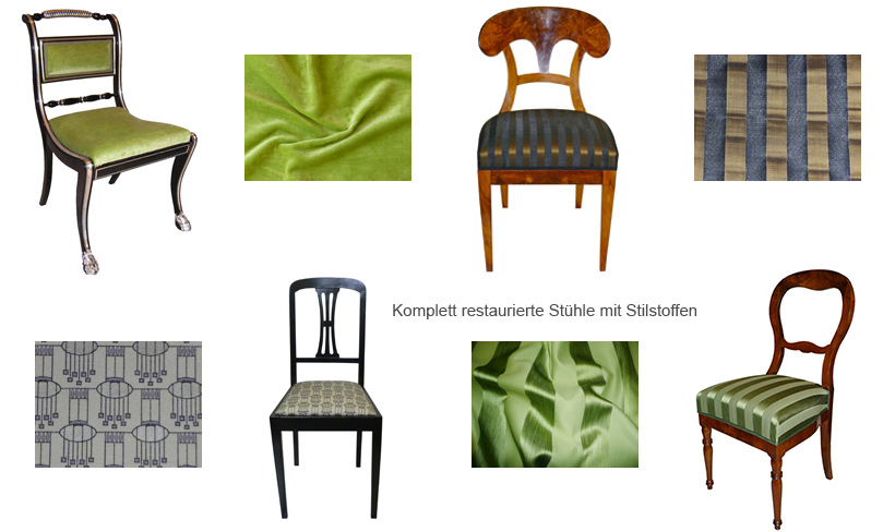 Komplett restaurierte Stühle mit Stilstoffen
